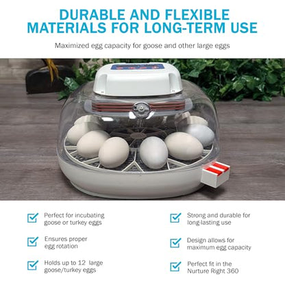 Egg Trays for 11 Large (Goose/Turkey) Eggs - Durable Egg Tray for Nurture Right 360 Egg Incubator - Hand Washable Eggs Keeper for Chicken Goose Turkey Emu (Various Sizes)