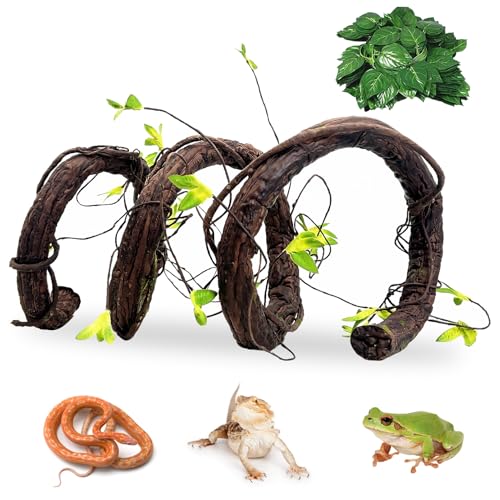 VCEPJH Extra Large Reptile Vines Thick Terrarium Plants 78 Inches Long Flexible Climbing Branch with Leaves Snake Tank Accessories Greenery Habitat Decor for Bearded Dragon Chameleon Gecko Lizard - color: Black Reptile Vines (Lengh:78" Dia: 1.2 In)