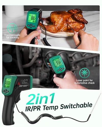 ERICKHILL Infrared Thermometer Gun, Dual Mode IR Laser Thermometer with -50°C~800°C and Meat Probe (-50°C~300°C), Non-Contact Digital Thermometer for Cooking, BBQ, and Industrial Use - color: IR Thermometer & Probe