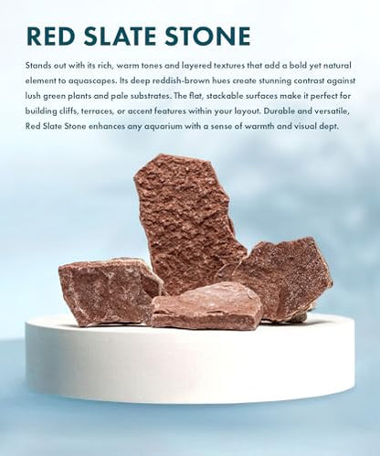 Natural Slate Stone for Aquariums, Fish Tanks, Terrariums, Aquascaping and Amphibian Enclosures, Mix of Large and Medium Size Rocks - by SubstateSource (5 Pounds, Red River)