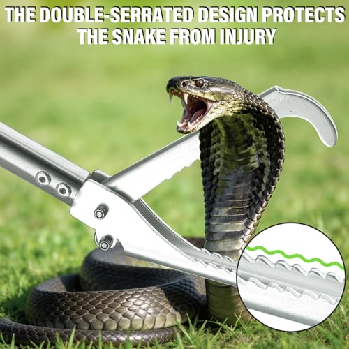 Professional Snake Tongs Reptile Grabber, 69" Heavy Duty Stainless Steel Snake Catcher with Adjustable Lock & Non-Slip Grip Foldable Humane Snake Removal Tool for Home Garden Outdoor Wildlife Control