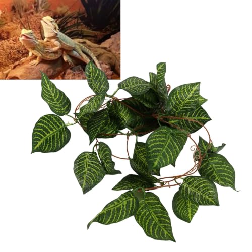 Pssopp Lifelike Plant Decorative Hanging Silk Terrarium Plant with Suction Cup for for Reptile Rainforest Box Aquarium Landscape(NFF‑84)