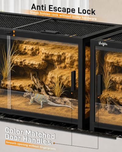 45 Gallon Reptile Tank, Leopard Gecko Reptile Enclosure Front Sliding Door - color: Black, size: 45 Gallon