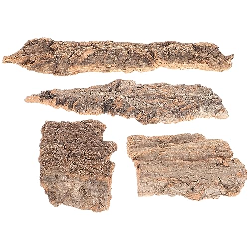 SEWACC 4pcs Natural Cork Bark Bits Reptile Bark Bedding Flat Cork Bedding Terrariums Substrate for Snake Spiders Bearded Dragons Frogs Tank Supplies