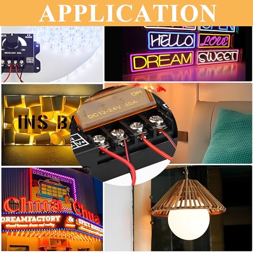 MAYWILLA LED Light Strip Dimmer Controller,DC 12V-24V 30A PWM Stepless Dimming Switch with Adjust Brightness ON/Off Knob and Aluminum Case for Single Channel 5050 3528 LED Light Strip