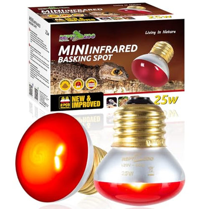 REPTI ZOO 25W Reptile Infrared Heat Lamp 2 Pack,Amphibian Heat Emitter Infrared Basking Spot Light Bulb for Small Geckos,Turtle,Bearded Dragon,Lizard,Tarantulas