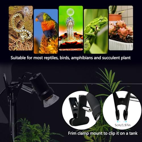 DOMICA Turtle Heat Lamp + 2 Heating Bulbs (50W,35W), Reptile UVA UVB Basking Spot Lamp, Warming Light with Clamp for Tortoise, Lizard, Snake, Leopard Gecko, Beared Dragon, Brooder Box