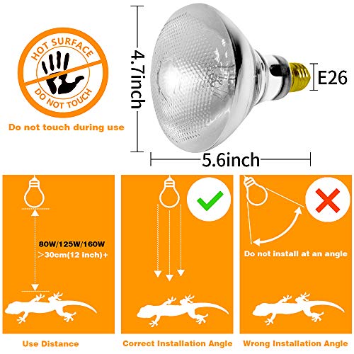LUCKY HERP 100 Watt UVA UVB Full Spectrum Vapor Heat Lamp Bulb, Self-Ballasted UV Heat Lamp/Bulb/Light for Reptile and Amphibian, Sun Lamp for Bearded Dragon Lizard Turtle(Coated) - style: 100W Coated
