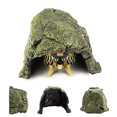 Reptile Rock Hide Cave for Lizards, Turtles, Snakes - Non-Toxic Resin Aquarium Rock Cave, Reptile Hideout & Terrarium Decor Naturalistic Habitat for Amphibians & Fish