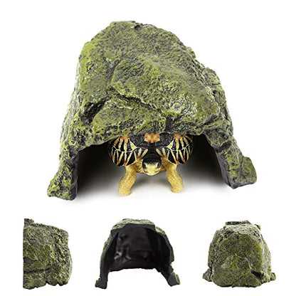 Reptile Rock Hide Cave for Lizards, Turtles, Snakes - Non-Toxic Resin Aquarium Rock Cave, Reptile Hideout & Terrarium Decor Naturalistic Habitat for Amphibians & Fish