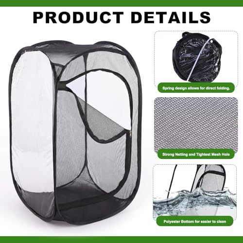 2 Pcs 30 Inch Large Butterfly Habitat Cage Giant Collapsible Insect Monarch Collapsible Heavy Duty Mesh Cage Enclosure Terrarium Pop-up with Zipper Protection, 15 x 15 x 30 Inches
