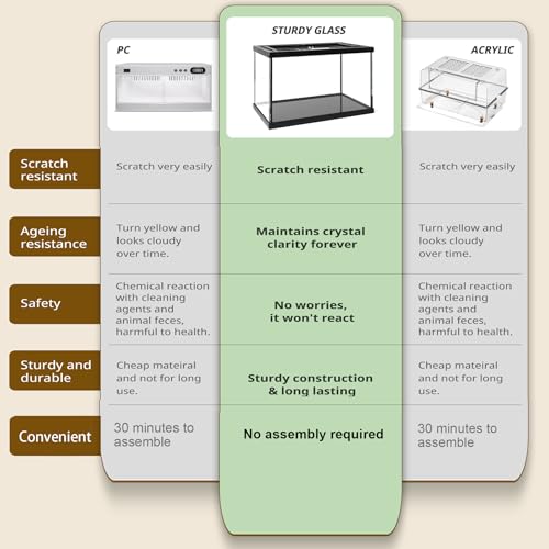 Reptile Glass Tank Starter Kit 16"x11"x11" Full View Reptile Terrarium for Leopard Gecko,Tarantula,Lizards,Spiders, Hermit Crabs,Frogs,Snake and Fish with Tank Accessories and Top Openning Door - size: 16"W x 11"D x 11"H