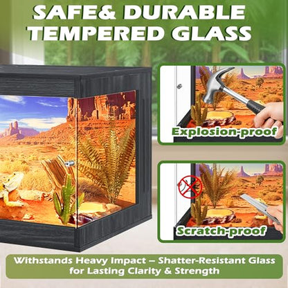 ROYXEN Reptile Enclosure,82 Gallons Reptile Tank with Wooden Top and Lockable Design,Tempered Glass Bearded Dragon Tank for Lizard Gecko Habitat (Black,48" Length) - color: Black, size: 82 Gallons,48" Length