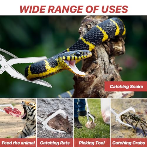 Likorlove 50" Collapsible Snake Grabber Tongs, Stainless Steel Snake Catcher Tool with Wide Jaws & Non-Slip Handle – Humane Reptile Handling Tool for Home, Yard & Outdoor Safety - color: Red