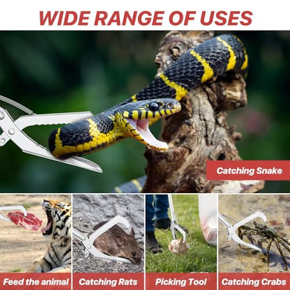 Likorlove 50" Collapsible Snake Grabber Tongs, Stainless Steel Snake Catcher Tool with Wide Jaws & Non-Slip Handle – Humane Reptile Handling Tool for Home, Yard & Outdoor Safety - color: Red