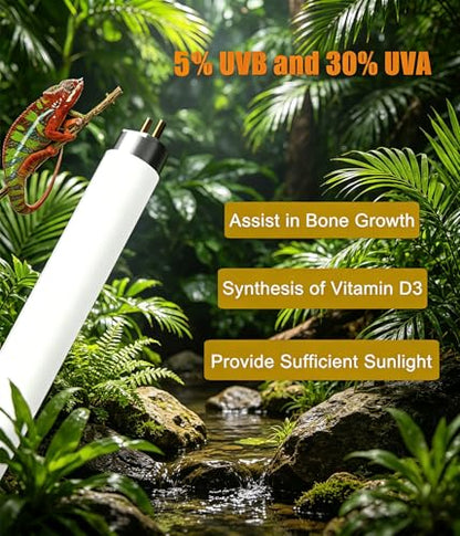 3 Pack 12in T5 High Output 8W 5.0 UVA UVB Reptile Lamp Tube Triple Pack Full Spectrum Sun Light Bulb for Various Reptiles & Amphibians - size: 5.0 UVB 3-Pack
