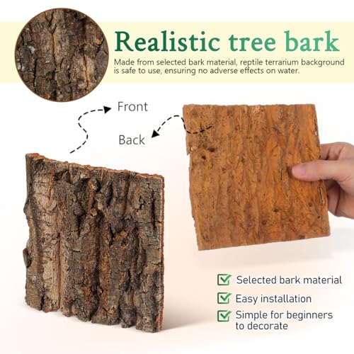 Mipcase Cork Bark Fish Tank Decoration 4 Pieces Terrarium Background for Reptile and Aquarium Suction Cup Compatible Natural Climbing Habitat for Bearded Dragon Gecko Frog