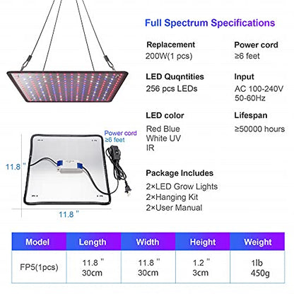 2 Pack LED Grow Light Panel 200W Lamp for Indoor Plants, Full Spectrum with White Blue Red UV IR LEDs for 4x4ft Coverage Grow Tent Greenhouse Veg and Bloom Seedlings Hydroponics - color: Full Spectrum