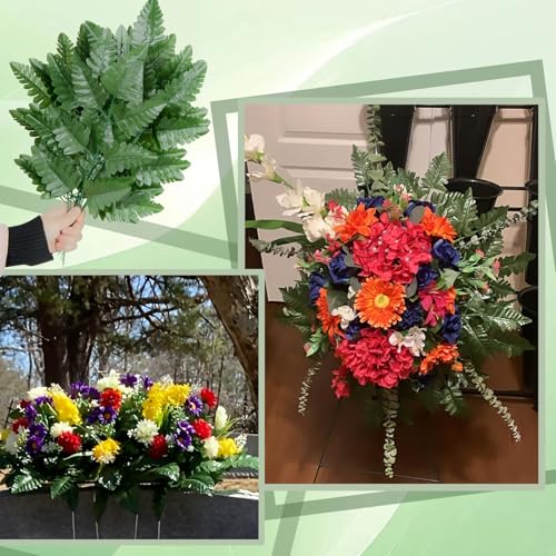 XONOR Artificial Silk Leaf Fern - Artificial Fern Leaves Stem Faux Greenery Plant for Cemetery Grave Headstone Wedding Home Garden Decoration (100Pcs, Dark Green)