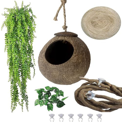 Crested Gecko Coconut Hide Natural Lizard Coco Hut Reptile Hanging Nest Flexible Vine Habitat Decoration Bearded Dragon Terrarium Accessories for Chameleon Tree Frog Snake Hermit Crab - style: 【Style A】