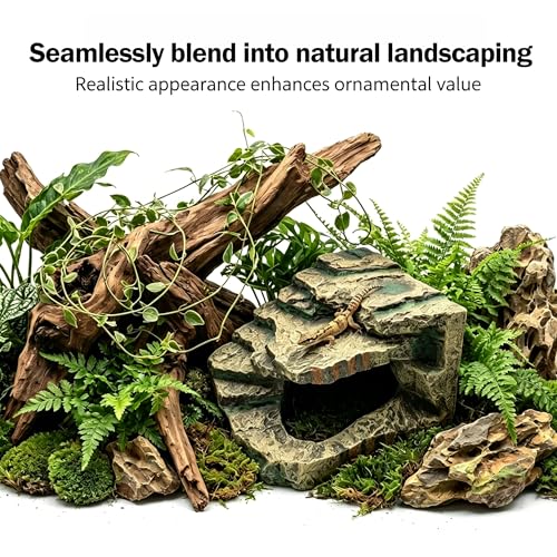 Large Resin Reptile Tank Accessories Hideouts Cave Habitat Decor for Leopard Gecko Lizards Turtle Toad Bearded Dragon, Realistic Rock Reptile Hide Cave, Durable Reptile Shelter for Terrarium