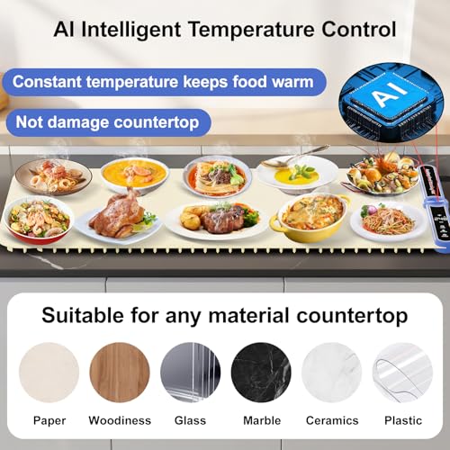 Extra Large Food Warming Mat XXL 40"x15" 550W, 8-Sec Fast Heating Silicone Warming Tray Touchscreen, 9 Temp Levels, 1-6H Timer, Child Lock, Rollable for Party Thanksgiving Buffet, Party,Beige - size: Beige-XXL 15*40in