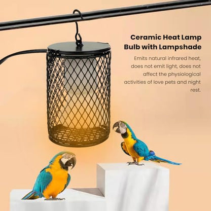 100W Reptile Heat Lamp Bulb with Cage, Ceramic Heat Emitter Reptile Heat Lamp Bulb with Hanging Hook, Bird Heat Bulbs with Lampshade for Reptiles, Turtle (US Standard 110-120V 100W) - color: Black