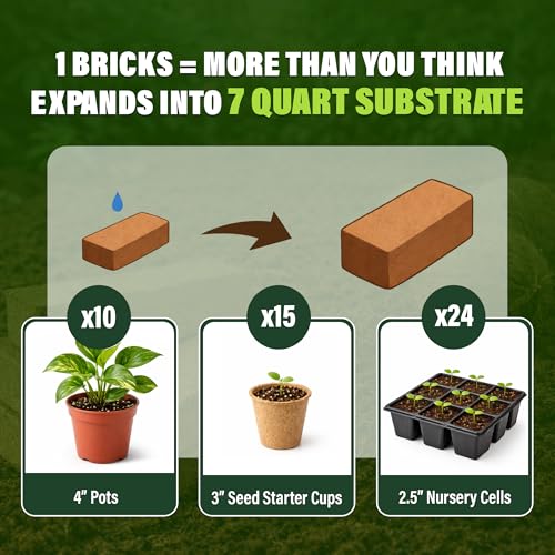 14 Lbs Bricks, Pack 10 Coconut Coir | 1.4 Lbs Each | Organic Compressed Cocopeat, Seed Starter Soil, Coconut Fiber for Reptile Terrarium, Potting Mix | Low EC, pH Balanced, Odor-Free - size: 14 Lbs (Pack of 10)