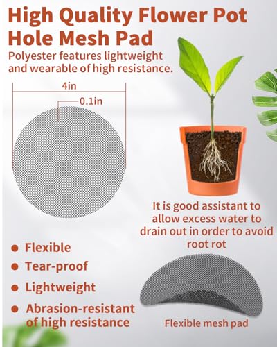 50PCS Flower Pot Hole Mesh Pad, 4 inch Rounds Drainage Hole, Plant Pot Drainage Mat, Plant Potting Mat to Prevent Soil Loss, Gardening Gifts for Friend - size: 50 PCS 4 Inch Round