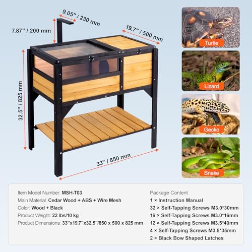 VEVOR Tortoise Habitat, Cedar Wooden Tortoise House Indoor & Outdoor, Tortoise Enclosure with Light Stand, Reptile Enclosure Small Animal Cage with Stand Legs for Gecko, Lizard, Snake - style: C With Legs