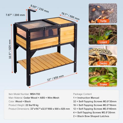 VEVOR Tortoise Habitat, Cedar Wooden Tortoise House Indoor & Outdoor, Tortoise Enclosure with Light Stand, Reptile Enclosure Small Animal Cage with Stand Legs for Gecko, Lizard, Snake - style: C With Legs