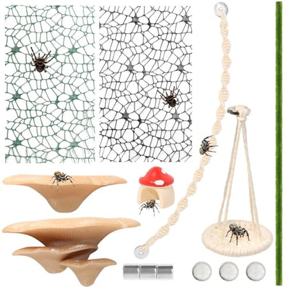 8 Pcs Jumping Spider Hide Enclosure Habitat, Spiders Hideout Climbing Rope Bridge Swings & Web, Mushroom Shelf, Jump Platform with Magnets for Pet Spider Habitat Accessories