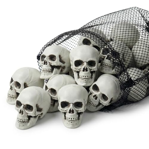 12 PCS Mini Skull Heads, 2 Inch Realistic Plastic Skeleton Skulls for Halloween Decor, Gothic Home Decor, Haunted House Props, DIY Crafts & Party Table Decor