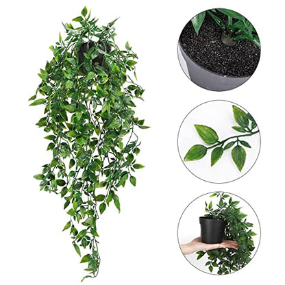 Whonline 2pcs Fake Hanging Plants, Artificial Potted Plants for Indoor Outdoor Aesthetic Office Living Room Shelf Decor