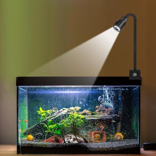 Mini Aquarium Light, 3W Clip on Aquarium Spotlight with Adjustable Focus, 3 Colors LED Fish Tank Focus Light for 0.11"-0.39" Thickness of Fish Turtle Plant Tank
