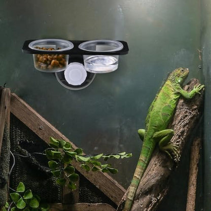 OUNONA Reptile Feeder Double Bowl with Suction Cups, Stable Water Basin Food Dish for Lizards and Geckos, Large Capacity Feeding Bowl for Reptiles and Amphibians, 2pcs Black