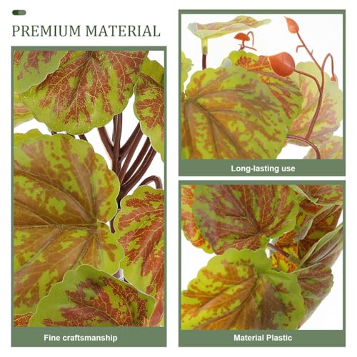 Cabilock Hanging Reptile Plant with Suction Cup Artificial Green Begonia Leaves 23-Leaf Lifelike Terrarium Decor for Amphibian Habitat and Reptile Tank Supplies