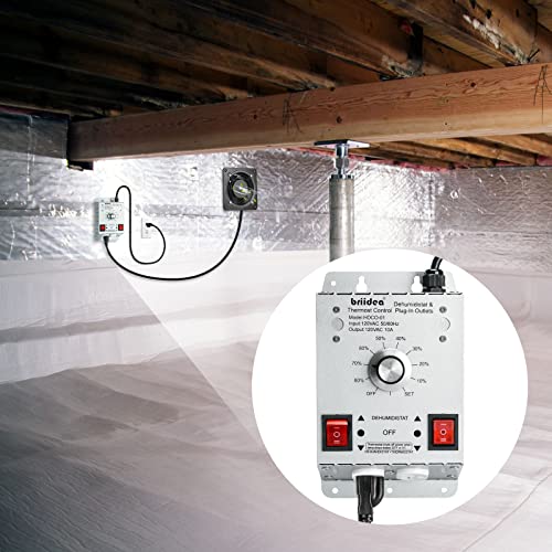 Crawl Space Humidistat Controller, Briidea Dehumidistat and Thermostat Control with 2 Plug in Outlets, Ideal for Basements Attics Garages, Reduce the Crawl Space Humidity Level