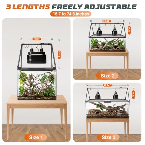 MECESOR Adjustable Reptile Lamp Stand - Triangular Reptile Light Stand with 3 Lengths for Terrariums,Heat Lamp Stand for Reptiles Tank,Stable & Space-Saving 18.5-47.2 in