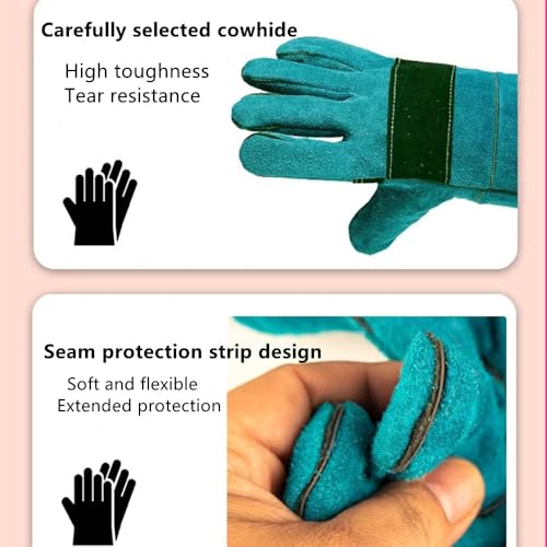 Extended Pet Anti-bite Anti-scratch Gloves, Professional Pet Shop Anti-bite Gloves, Pet Grooming Protective Gloves, Thick Imitation Cowhide, Suitable for Dog Training, Cats, Snakes, Wild Animals