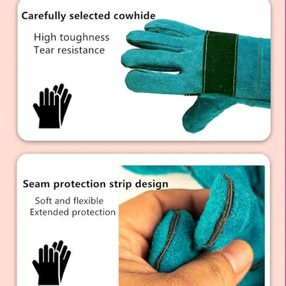 Extended Pet Anti-bite Anti-scratch Gloves, Professional Pet Shop Anti-bite Gloves, Pet Grooming Protective Gloves, Thick Imitation Cowhide, Suitable for Dog Training, Cats, Snakes, Wild Animals