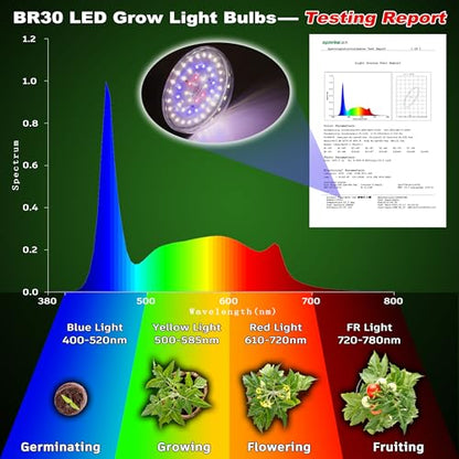 BR30 Led Grow Light Bulbs for Indoor Plants Full Spectrum,E26 BR30 Floodlight Plant Sun Grow Lamp 15W 1800lm,150-200 Watt Equivalent,Balanced Spectrum 5000K Red Blue for Seeds Greens,Flowers,1Pcs - size: BR30