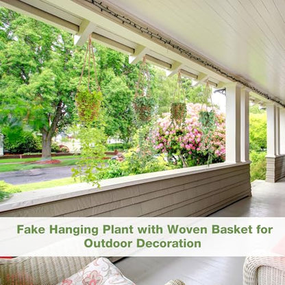 Giegxin Summer Mini Hanging Artificial Plant with Woven Basket Boho Fake Plants Ivy Faux Vines Eucalyptus Leaf for Indoor Home Wall Shelf Decor(6 Set,Green,Artificial Hanging Plants) - size: Standard Hanging