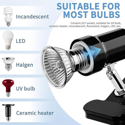 Moonorange Reptile Heat Lamp, Rotatable UVA/UVB Light with 2pcs Basking Bulbs (25W + 35W), Suitable for Turtle, Lizard, Bearded Dragon, Snake, Reptiles (Black) - color: A Lamp Kit (Black)