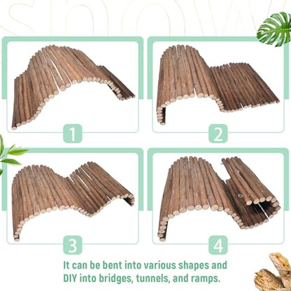 Reptile Hide Bearded Dragon Tank Accessories Large Climbing Wooden Bridge Hideout Tortoise Basking Platform Ramp Decor for Snake Lizard Ball Python Tortoise Leopard Gecko