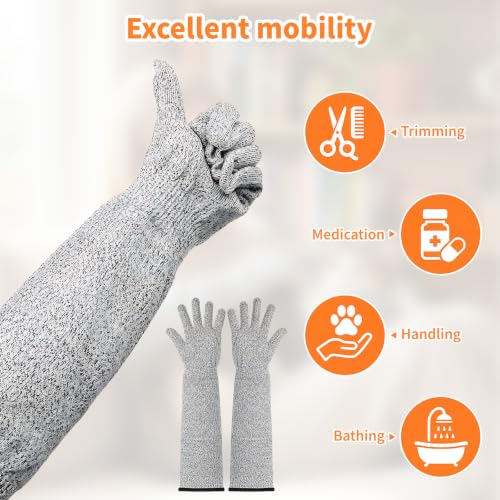 2 Pcs Cat Gloves Bite Proof, 17.7 Inch Extra-Long Durable Bite Resistant Gloves to Prevent Scratching, Handling Sleeves & Bites Proof Glove for Pet Grooming, Nail Trimming & Arm Protection