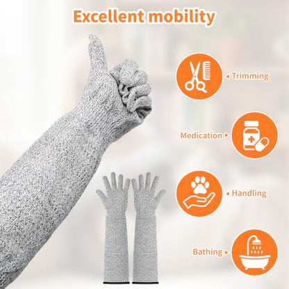 2 Pcs Cat Gloves Bite Proof, 17.7 Inch Extra-Long Durable Bite Resistant Gloves to Prevent Scratching, Handling Sleeves & Bites Proof Glove for Pet Grooming, Nail Trimming & Arm Protection