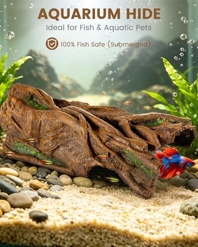 REPTITRIP Reptile Hide Cave, Resin Tree Bark Reptile Hideout for Snakes, Geckos, Lizards, and Bearded Dragons - Habitat Cave for Terrariums and Aquariums