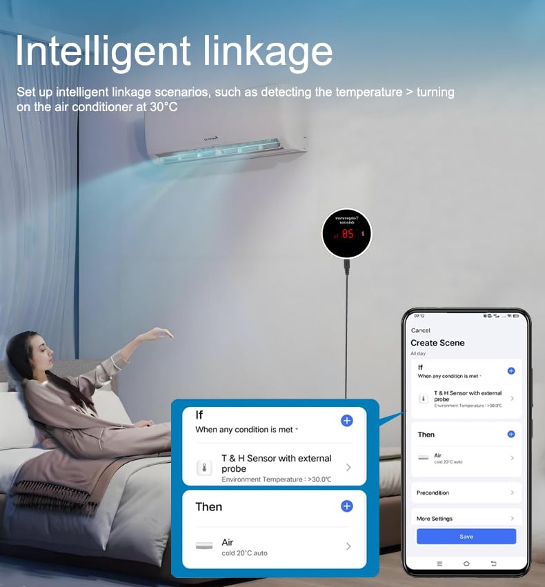 WiFi Refrigerator Thermometer: Digital Fridge Thermometer, LCD Display,App Notification, Remote App Monitor for Pool, Hot Tub, Fish Tank (Temperature) - color: Temperature