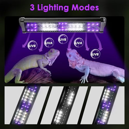 MIXJOY 11-Inch Dimming LED UVA UVB Light for Reptiles, UVB 20.0/UVB 10.0 15W LED Reptile UVB Light for Tropical & Desert Reptile with 3 Light Modes Option 6-Level Dimming 24-Hour Cycle Timer